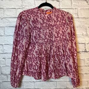 Oliphant 100 % Cotton Silk Long Sleeve Pintuck Blouse